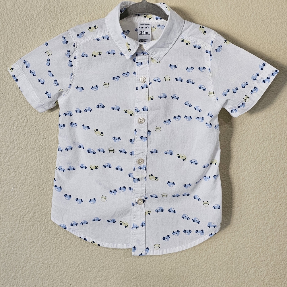 Carter's White and Blue Button Down Shirt with Bicycle Print